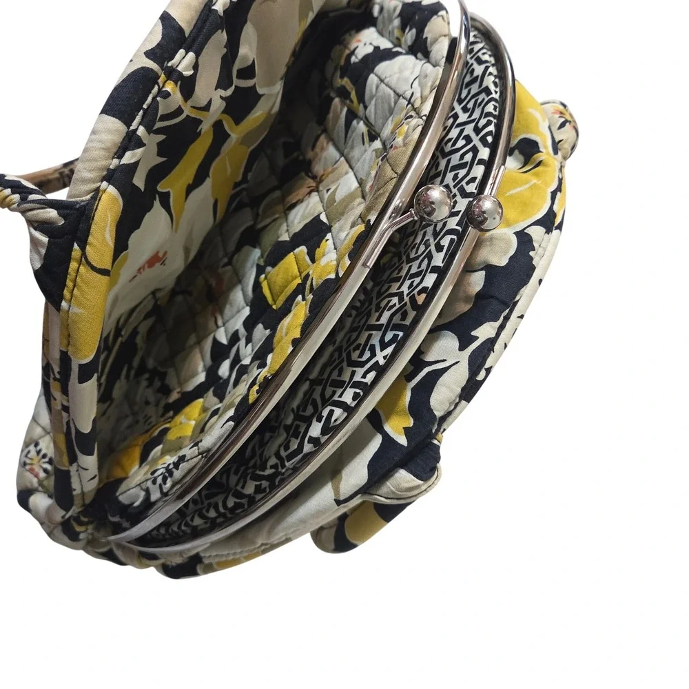 Vera‎ Bradley Alice Frame Bag Shoulder Black Yellow Floral Quilted Kiss Lock